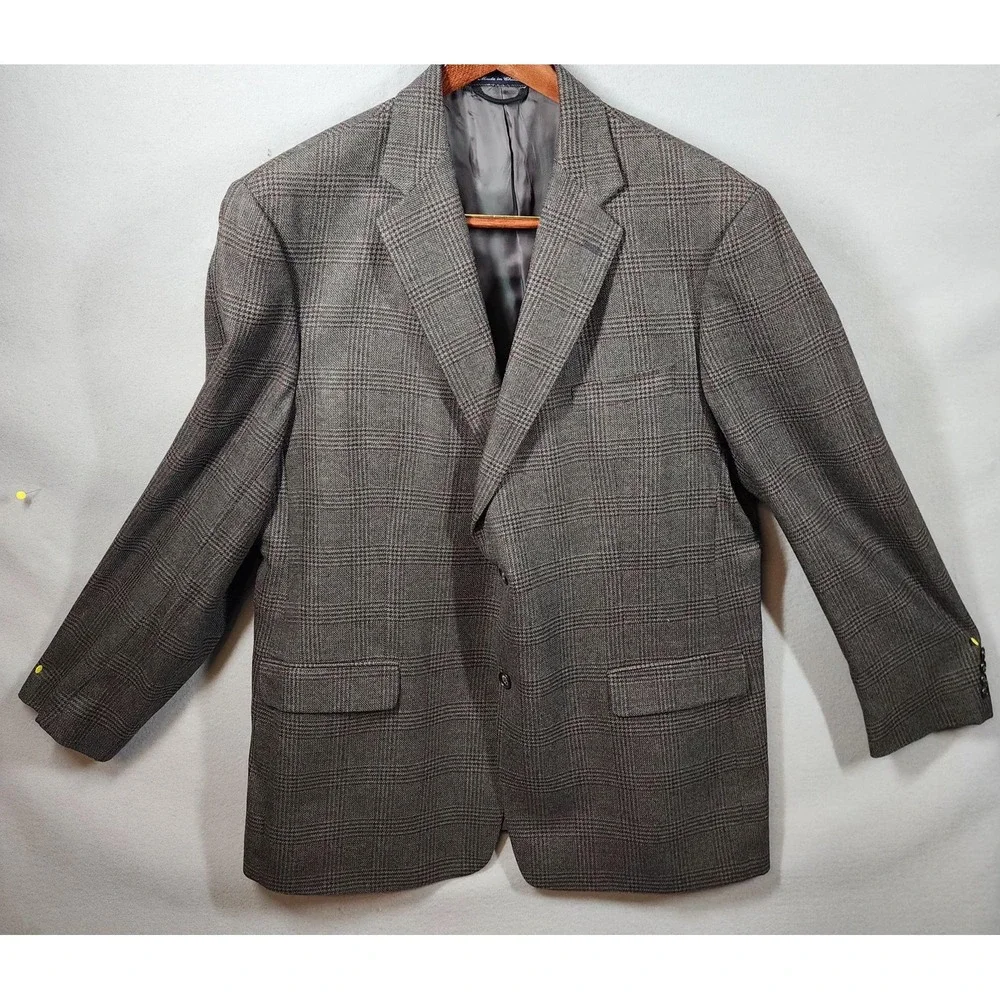 Roundtree & Yorke‎ Blazer Mens 48 Long Gray Glen Plaid Wool Two Button Notch